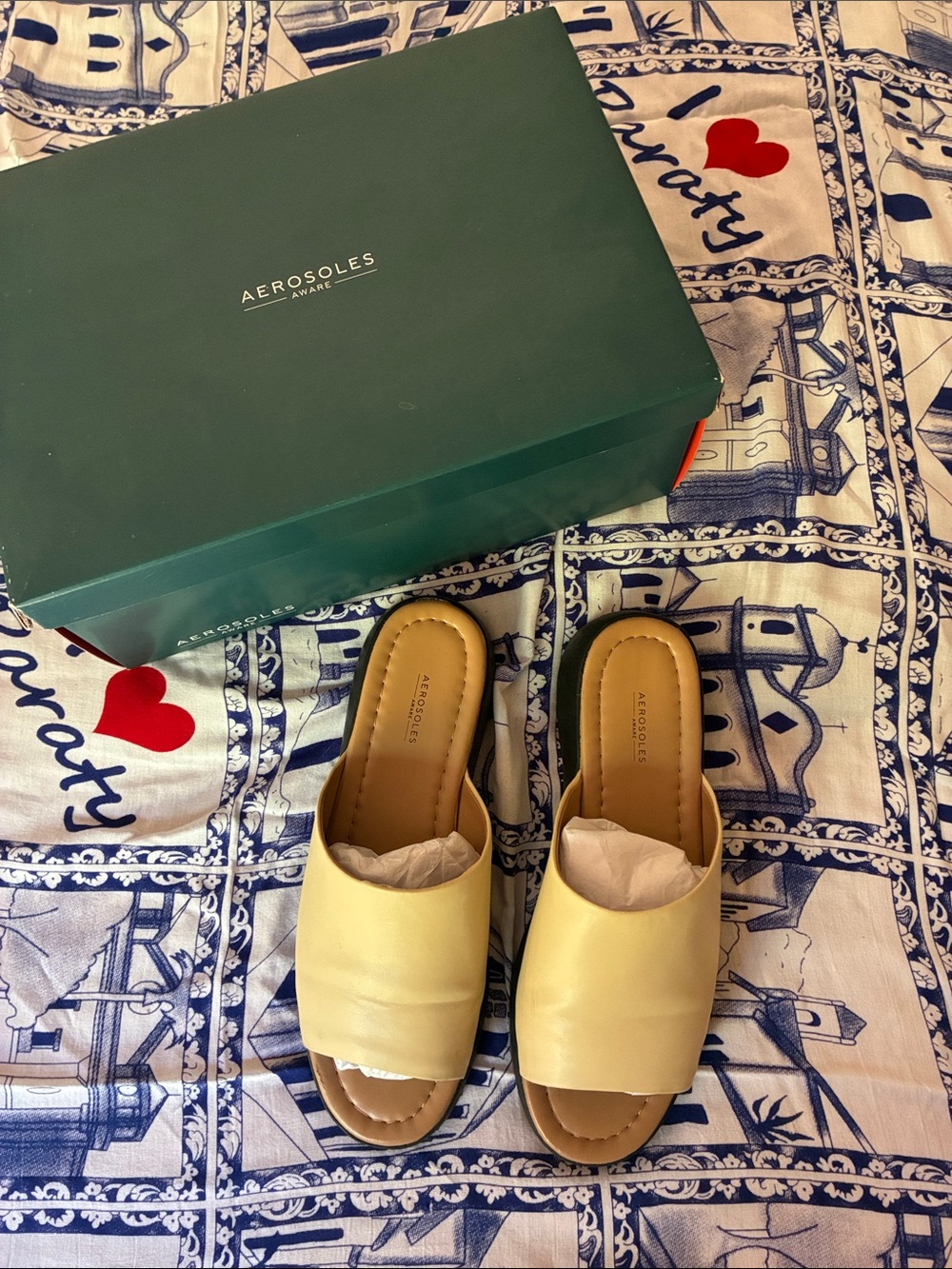 AEROSOLES Pale Yellow Slide Mules